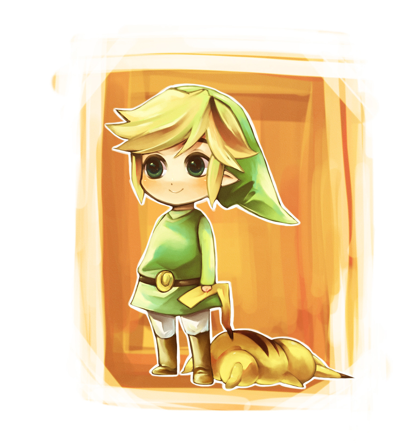 link, pikachu, toon link, nintendo, pokemon, super smash bros., the legend of zelda, 1boy, blonde hair, gen 1 pokemon, green eyes, hat, male focus, pointy ears, pokemon (creature), smile, tail