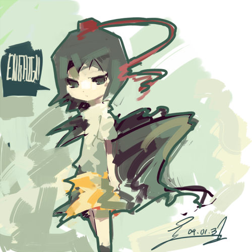 fuukadia (narcolepsy), govurin (pixiv), shameimaru aya, touhou, bad id, bad pixiv id, lowres, 1girl, black hair, black wings, female focus, hat, looking at viewer, short hair, solo, tokin hat, wings
