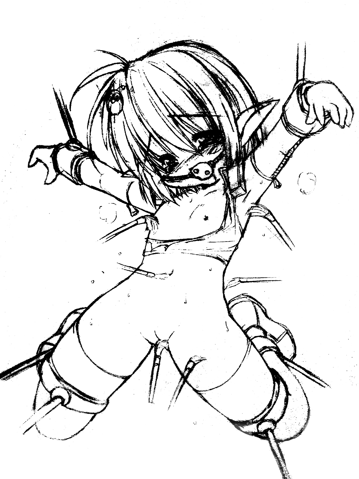 kusuguri, highres, bdsm, cleft of venus, elf, flat chest, loli, nude, pointy ears, tickling, torture