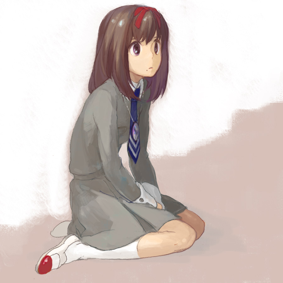 toisu, sonomura maki, atlus, persona, persona 1, mole, necktie, ribbon, school uniform, solo