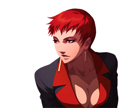 vice (kof), snk, the king of fighters, 1girl, breasts, cleavage, curvy, earrings, female focus, formal clothes, huge breasts, jewelry, large breasts, red eyes, red hair, short hair, suit, tan