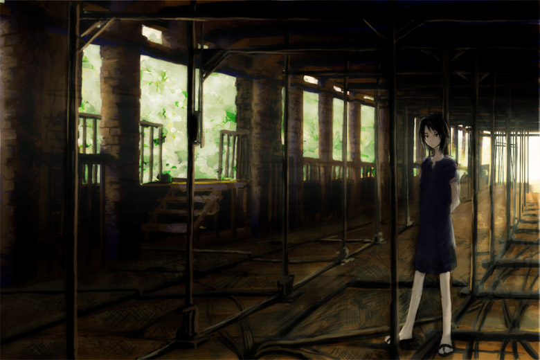 yoshidaworks, original, bad id, bad pixiv id, tagme, black hair, dress, solo, standing