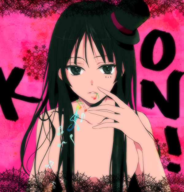 ham (eikasiahhh), akiyama mio, don't say "lazy", k-on!, bad id, bad pixiv id, 00s, 1girl, black eyes, black hair, blunt bangs, female focus, hat, hime cut, long hair, mini hat, mini top hat, nude, solo, top hat