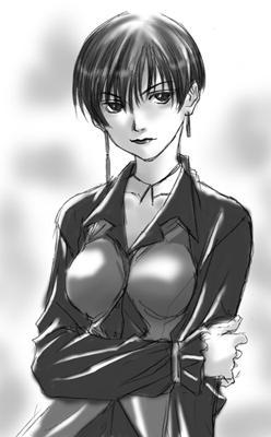 vice (kof), the king of fighters, 1girl, breasts, dress, earrings, female focus, formal clothes, jewelry, large breasts, long sleeves, pale skin, short hair, suit, wide hips