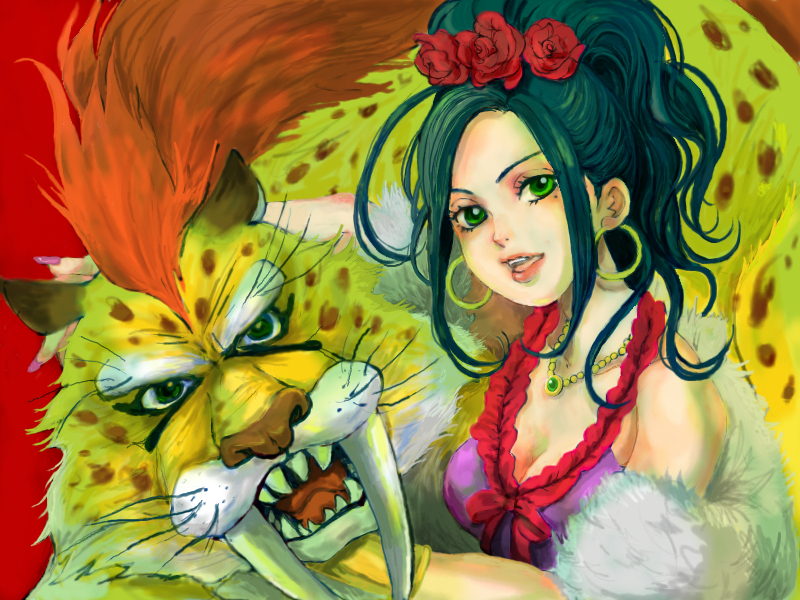 buchi (uma012017), borongo, deborah (dq5), dragon quest, dragon quest v, bad id, bad pixiv id, 1girl, black hair, breasts, cleavage, dress, earrings, feather boa, female focus, green eyes, jewelry, large breasts, mole, mole under eye, necklace, solo
