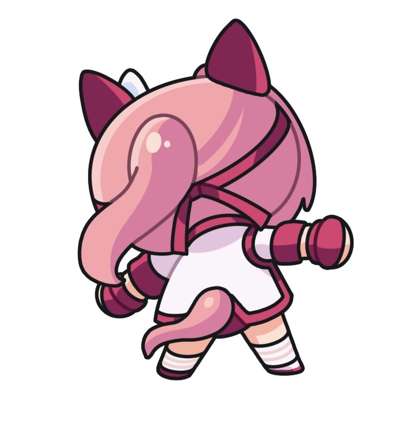 mochiusasa, haru urara (bestest prize) (umamusume), haru urara (umamusume), umamusume, 1girl, animal ears, bow, buruma, ear bow, ear covers, from behind, gloves, hairband, headband, horse ears, horse girl, horse tail, jacket, long hair, pink buruma, pink hair, pink headband, ponytail, red buruma, red gloves, red headband, shirt, solo, tail