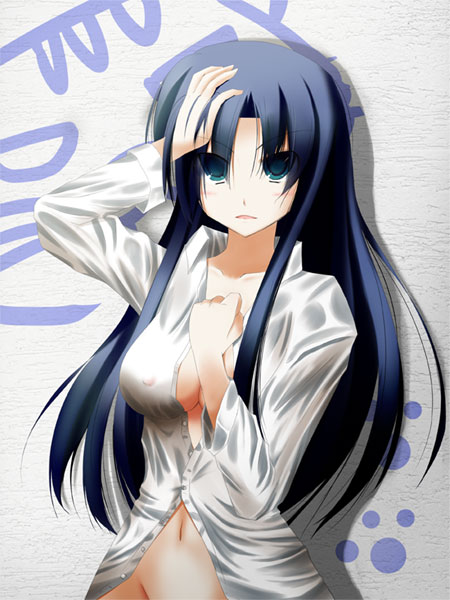 masa (miyabitei), miyabitei, kawashima ami, toradora!, 00s, 1girl, aqua eyes, blue hair, female focus, long hair, navel, shirt, solo, standing, wet, wet clothes, wet shirt