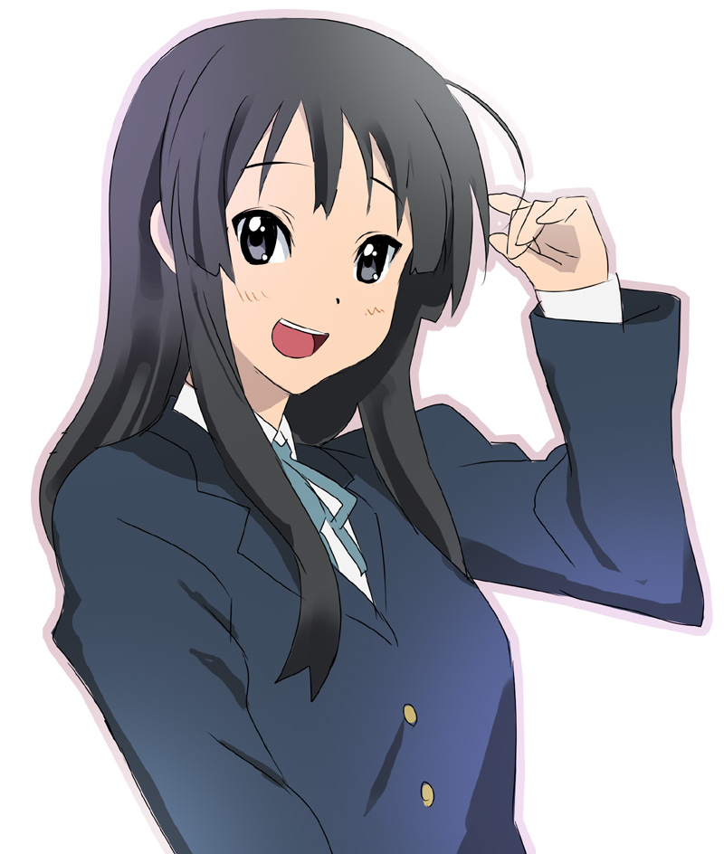 baba arumi, akiyama mio, k-on!, bad id, bad pixiv id, 00s, 1girl, black hair, blunt bangs, female focus, hime cut, long hair, school uniform, simple background, solo