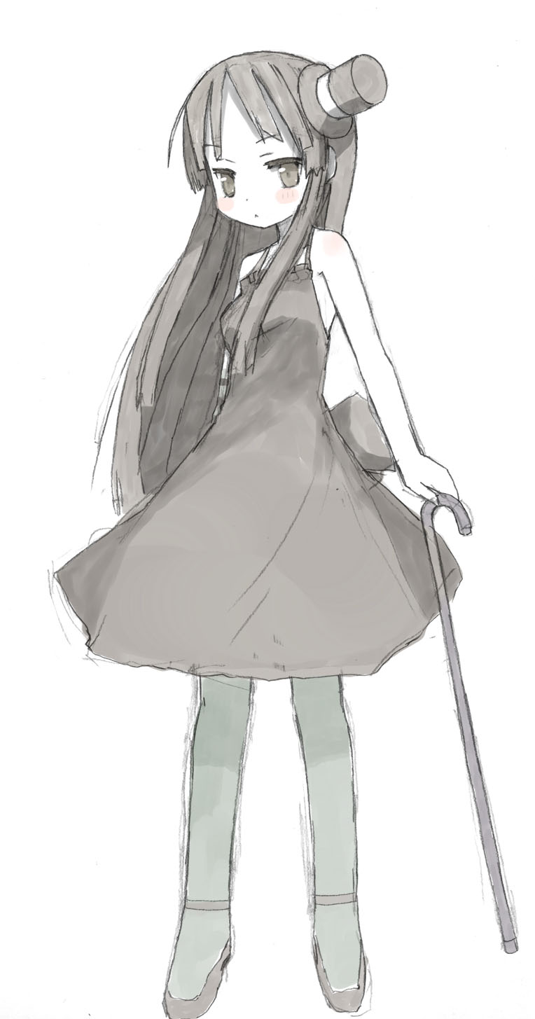 zakone, zakone3, akiyama mio, don't say "lazy", k-on!, bad id, bad pixiv id, highres, 00s, 1girl, blue pantyhose, blunt bangs, facepaint, female focus, gothic lolita, greyscale, hat, hime cut, lolita fashion, long hair, mini hat, mini top hat, monochrome, pantyhose, solo, top hat