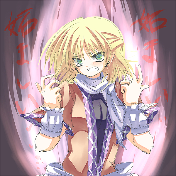 bikkuameron, mizuhashi parsee, touhou, bad id, bad pixiv id, 1girl, blonde hair, female focus, green eyes, half updo, solo