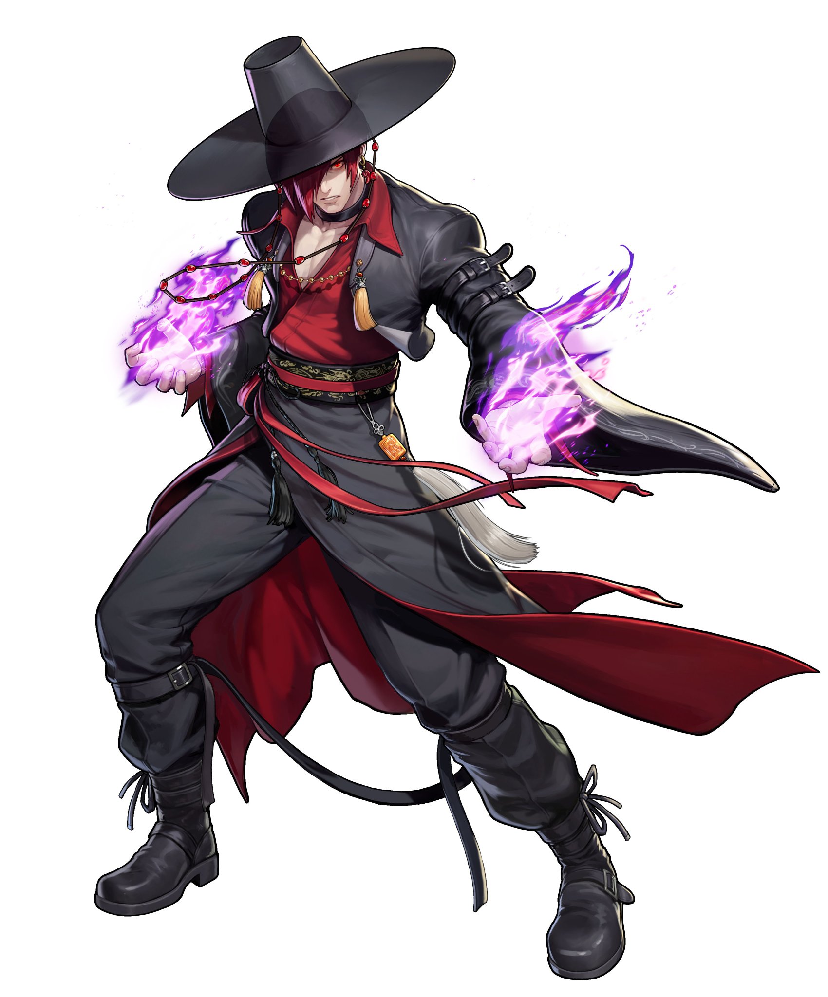 yagami iori, the king of fighters, 1boy, fire, halloween, halloween costume, male focus, purple fire, pyrokinesis