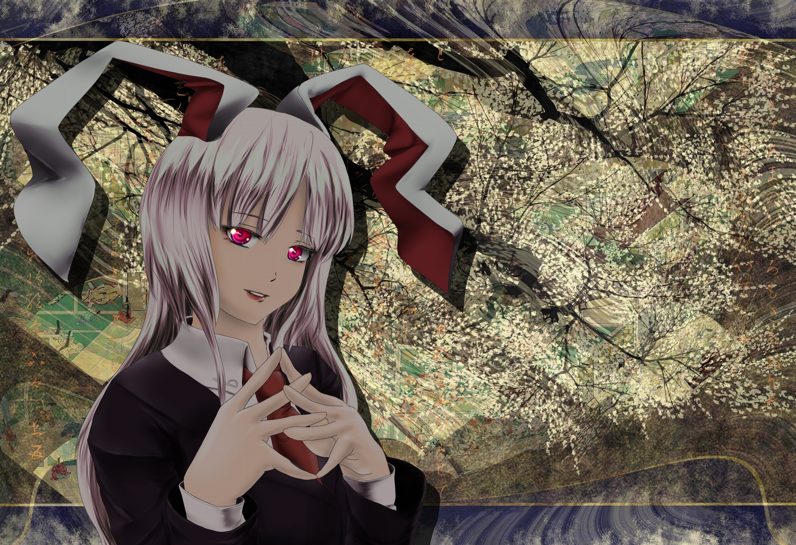 hyotenka ichido, reisen udongein inaba, touhou, bad id, bad pixiv id, highres, 1girl, animal ears, female focus, long hair, necktie, purple hair, rabbit ears, red eyes, solo, upper body