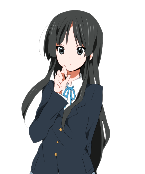 ren (zero second), akiyama mio, k-on!, bad id, bad pixiv id, 00s, 1girl, black hair, blunt bangs, female focus, hime cut, long hair, school uniform, simple background, solo
