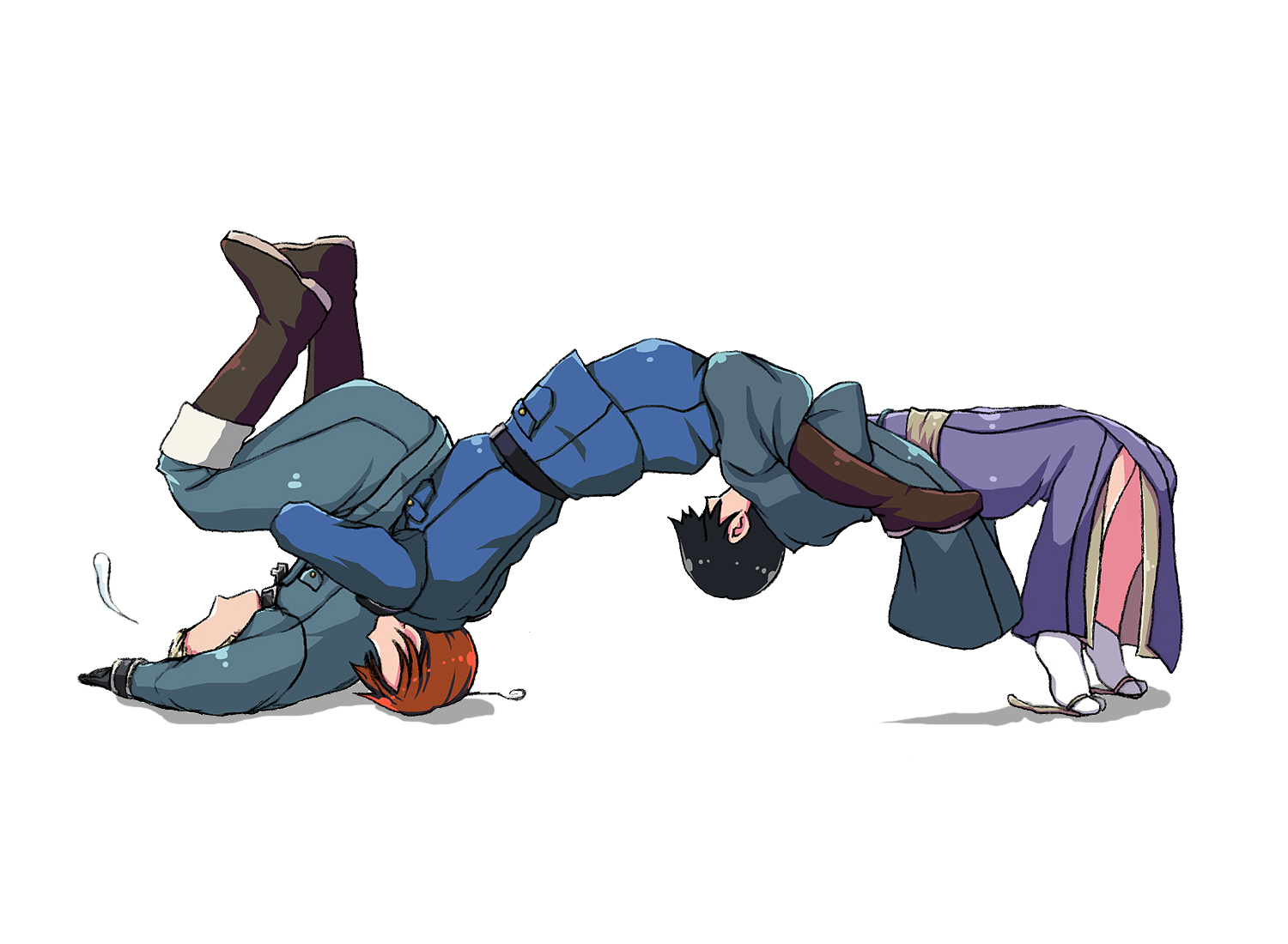 germany (hetalia), japan (hetalia), northern italy (hetalia), axis powers hetalia, 00s, 3boys, ahoge, arched back, german suplex, gloves, male focus, multiple boys, suplex