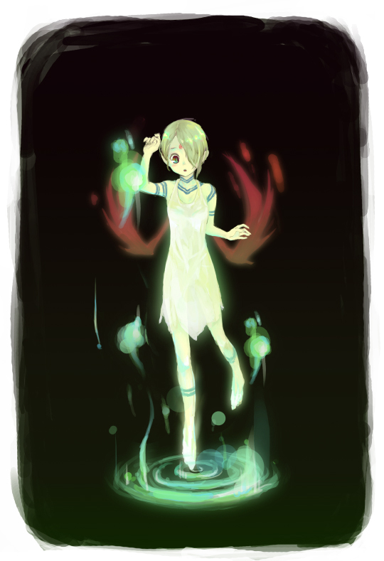 pussan, nina (breath of fire v), breath of fire, breath of fire v, bad id, bad pixiv id, 1girl, black background, blonde hair, female focus, full body, looking at viewer, red eyes, simple background, solo, standing, walking, walking on liquid