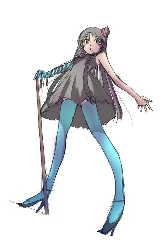tada (tactical tada), akiyama mio, don't say "lazy", k-on!, striped, 00s, 1girl, black hair, blunt bangs, female focus, gothic lolita, hat, hime cut, lolita fashion, mini hat, mini top hat, solo, thighhighs, top hat
