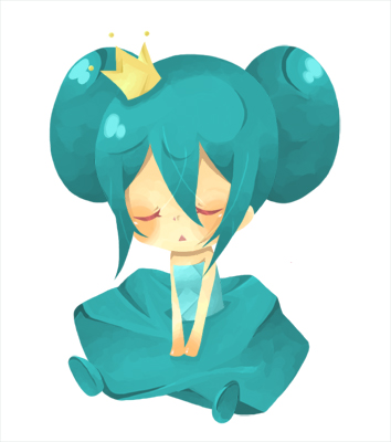 himuka, beatmania iidx, bemani, smooooch, lowres, chibi, closed eyes, crown, green hair, simple background, solo, white background