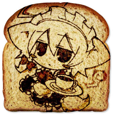 nejikirio, inu sakuya (nejikirio), izayoi sakuya, touhou, lowres, unconventional media, 1girl, ahoge, animal ears, bread, dog ears, dog tail, female focus, food, food art, solo, tail