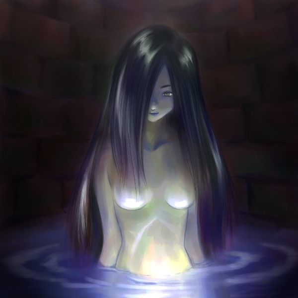 yamamura sadako, the ring, 1girl, black hair, female focus, long hair, nude, solo