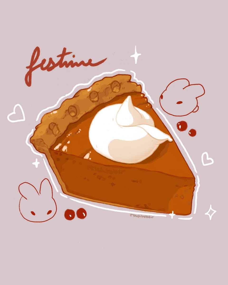 rokktober, original, commentary, english commentary, highres, food, food focus, grey background, no humans, pie, pie slice, pumpkin pie, whipped cream
