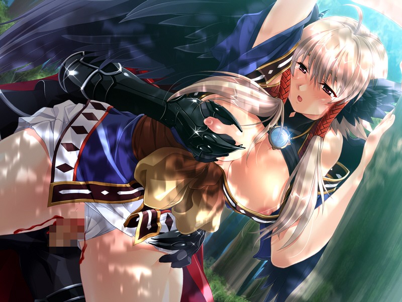 blood, blush, breasts, censored, defloration, grabbing another's breast, groping, huge breasts, penis, sex, tears, wings