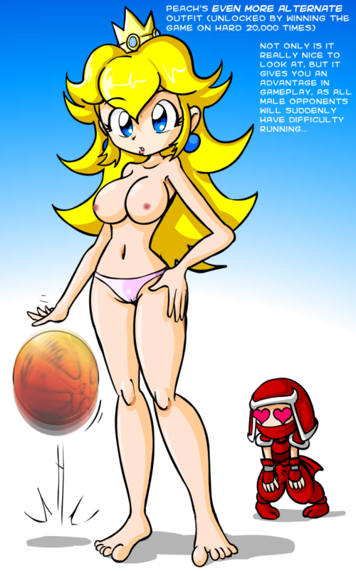 princess peach, nintendo, super mario bros. 1, heart eyes, topless, 1girl, barefoot, blonde hair, blue eyes, breasts, crown, earrings, feet, heart, jewelry, long hair, navel, nipples, panties, pink panties, underwear