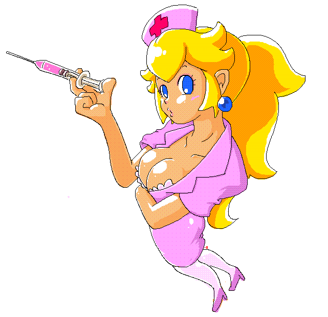minuspal, dr. mario, princess peach, nintendo, super mario bros. 1, breasts, cleavage, food, fruit, nurse, peach