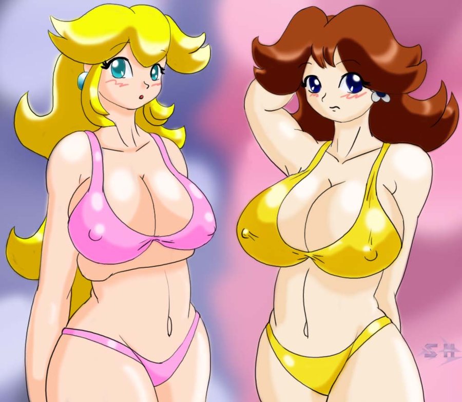 princess daisy, princess peach, nintendo, super mario bros. 1, sh, 2girls, bikini, multiple girls, quality, swimsuit