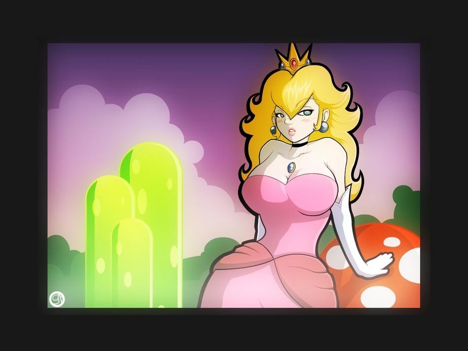 princess peach, mario (series), nintendo, super mario bros. 1, tagme, 1girl, breasts, female focus, outdoors, sky, solo