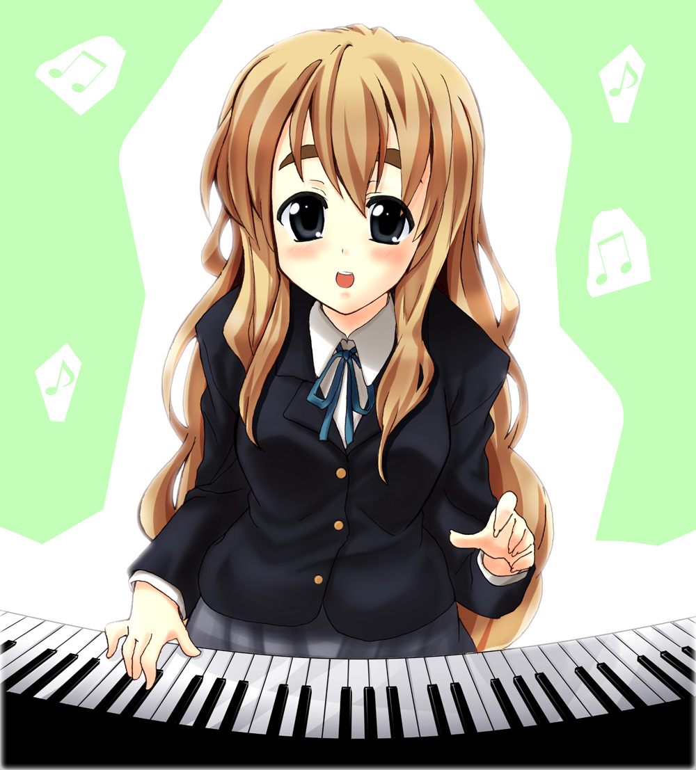 iga tamaki, kotobuki tsumugi, k-on!, 00s, 1girl, female focus, instrument, keyboard, keyboard (instrument), school uniform, solo, synthesizer