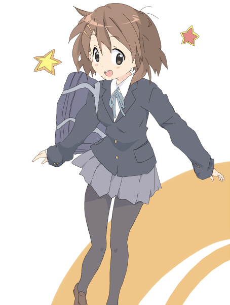 core (mayomayo), hirasawa yui, k-on!, bad id, bad pixiv id, 00s, 1girl, bag, blazer, brown eyes, brown hair, female focus, jacket, pantyhose, school bag, school uniform, solo