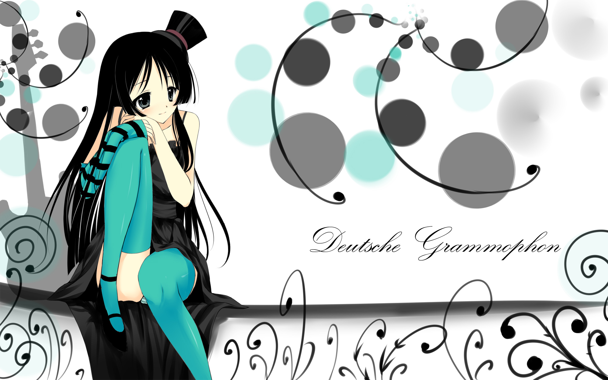 caidychen, akiyama mio, don't say "lazy", k-on!, bad id, bad pixiv id, highres, 00s, 1girl, black eyes, black hair, blunt bangs, female focus, gothic lolita, hat, hime cut, lolita fashion, mini hat, mini top hat, panties, pantyshot, solo, thighhighs, top hat, underwear