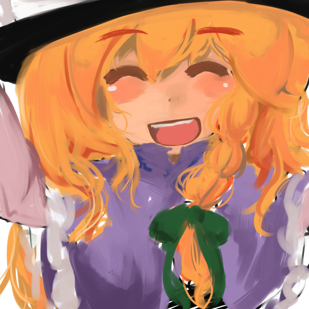 ako (artist), kirisame marisa, touhou, bad id, bad pixiv id, 1girl, closed eyes, female focus, hat, smile, solo, upper body