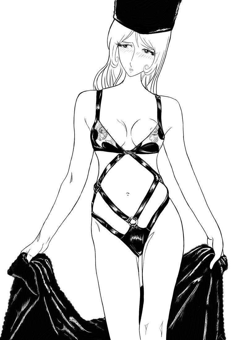 maetel, ginga tetsudou 999, breasts, lingerie, monochrome, nipples, underwear, undressing