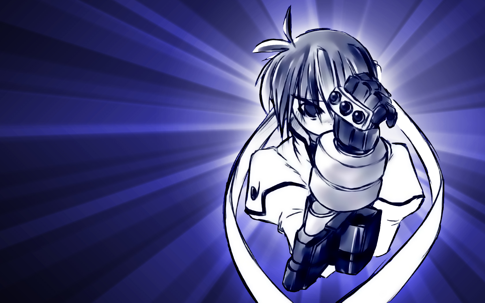 u-ka, revolver knuckle, subaru nakajima, lyrical nanoha, mahou shoujo lyrical nanoha, mahou shoujo lyrical nanoha strikers, uniform, highres, 00s, 1girl, clenched hand, emphasis lines, female focus, gauntlets, looking at viewer, short hair, solo, upper body