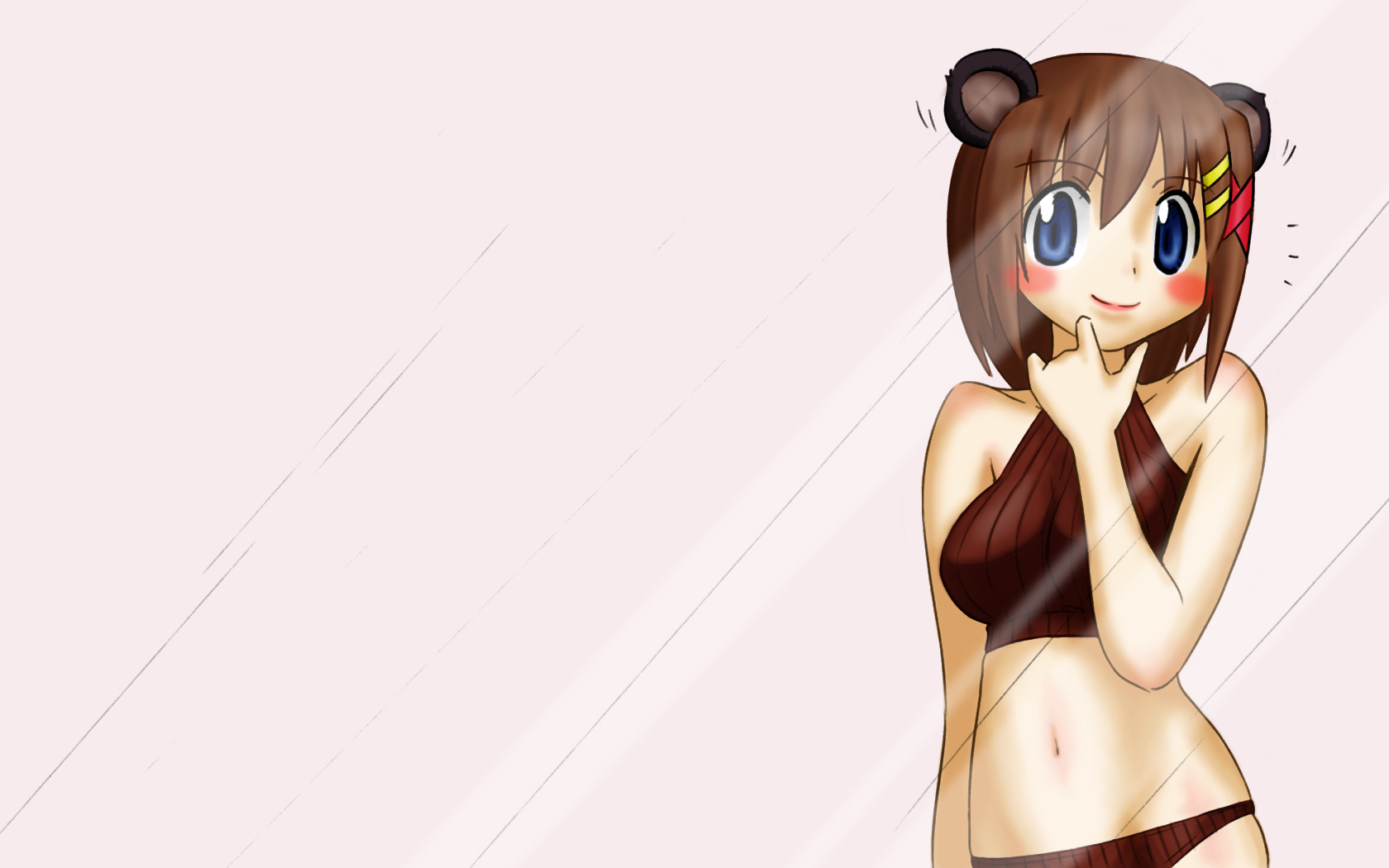 tamu-v, tamu (mad works), yagami hayate, lyrical nanoha, mahou shoujo lyrical nanoha, mahou shoujo lyrical nanoha strikers, colorized, highres, 00s, blush, midriff, solo