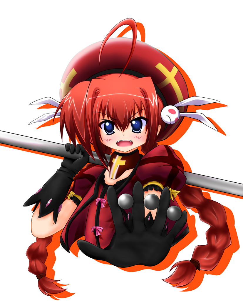 vanilla1013, graf eisen, vita (nanoha), lyrical nanoha, mahou shoujo lyrical nanoha, mahou shoujo lyrical nanoha a's, bad id, bad pixiv id, 00s, ahoge, blue eyes, braid, gloves, hat, long hair, red hair, solo, twin braids