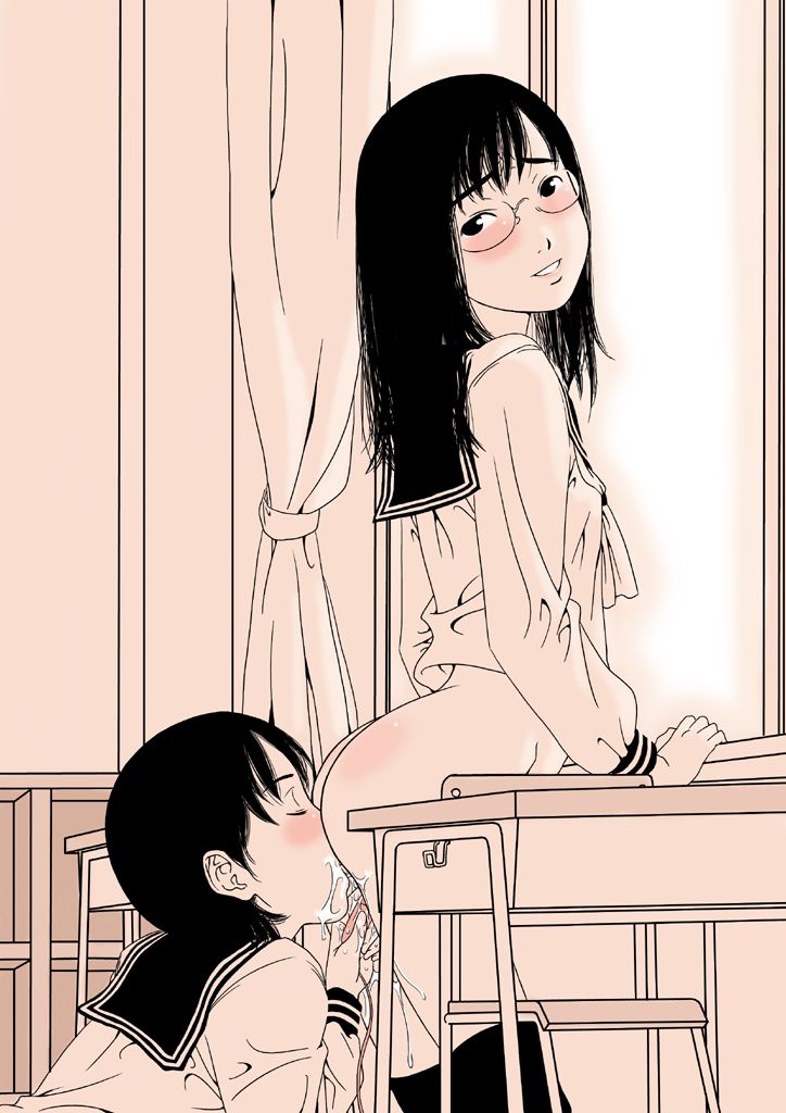 2girls, ass, cum, desk, egg vibrator, female focus, glasses, licking, multiple girls, school, school uniform, sex toy, smile, vibrator, window, yuri
