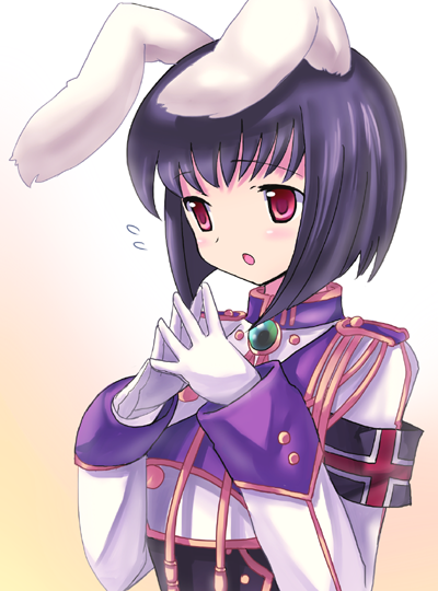 teu (navy), chiester556, umineko no naku koro ni, uniform, bad id, bad pixiv id, 00s, 1girl, animal ears, black hair, bob cut, female focus, rabbit ears, red eyes, solo, steepled fingers