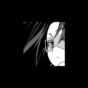 artist request, character request, lowres, black hair, frown, glasses, icon (computing), monochrome, serious