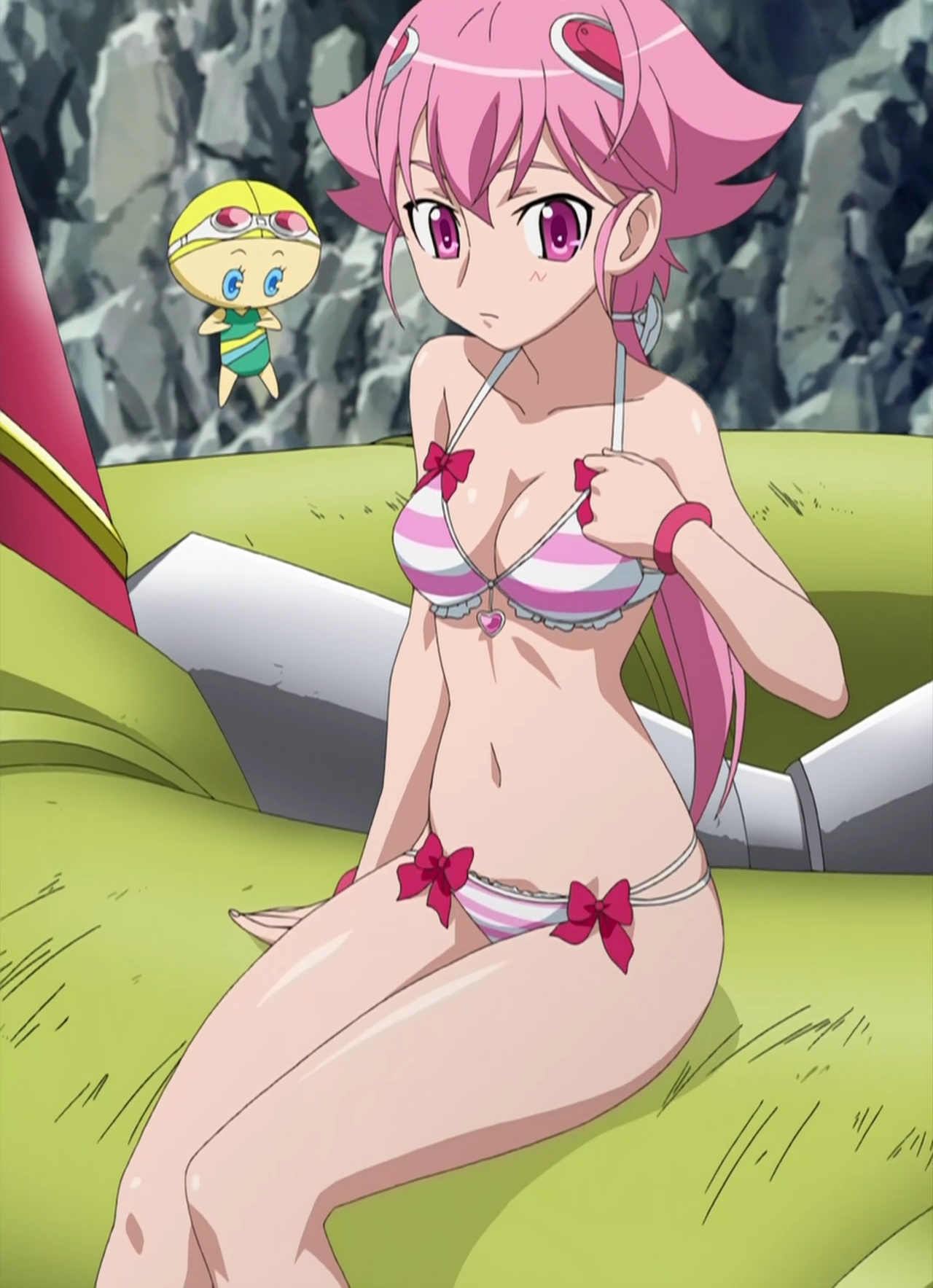 shishidou akiha, shishidou imoko, sora wo kakeru shoujo, anime screenshot, highres, stitched, third-party edit, 00s, bikini, swimsuit