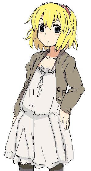 kirusu, alice margatroid, touhou, bad id, bad pixiv id, 1girl, blonde hair, casual, female focus, hairband, oekaki, pantyhose, short hair, simple background, solo, standing, white background