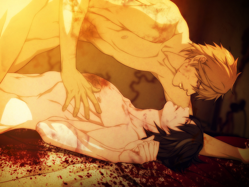 sakiyama youji, shironuma tetsuo, sweet pool, game cg, 2boys, blood, guro, male focus, multiple boys, nude, sex, texture, yaoi