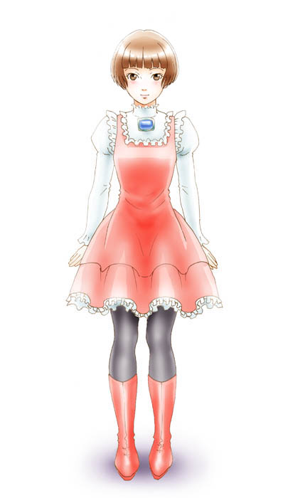 leica (leica xx), sochie heim, gundam, turn a gundam, bad id, bad pixiv id, 1girl, boots, brown hair, dress, female focus, pantyhose, pink boots, short hair, solo