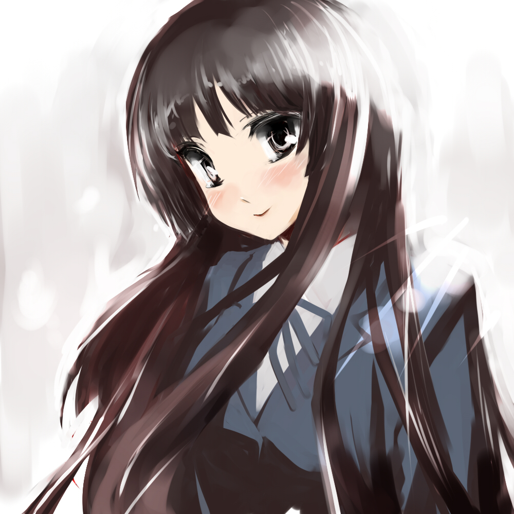 pino (birthdayparty), pino (pixiv), akiyama mio, k-on!, 00s, 1girl, black eyes, black hair, blunt bangs, female focus, gradient background, hime cut, long hair, school uniform, solo