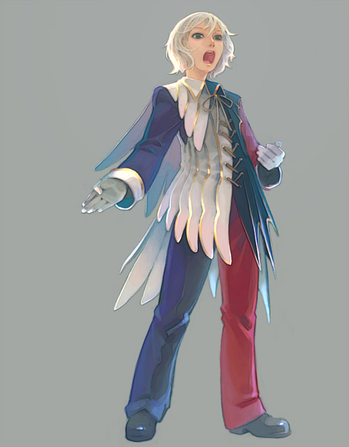 weno, pixiv fantasia, pixiv fantasia 3, gender request, androgynous, blonde hair, blue eyes, gloves, simple background, solo, wings