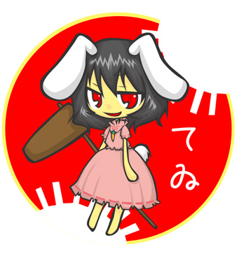 nagamo sakana, inaba tewi, touhou, lowres, 1girl, animal ears, black hair, chibi, female focus, hammer, kine, mallet, rabbit ears, red eyes, short hair, solo