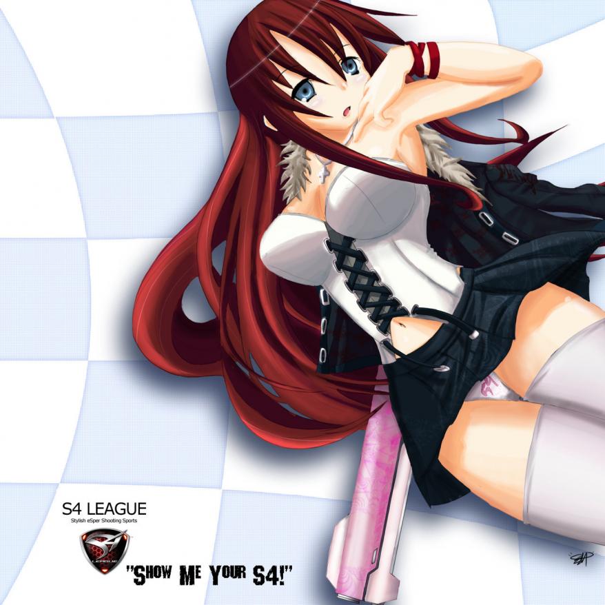 s4 league, white legwear, miniskirt, red hair, skirt, thighhighs