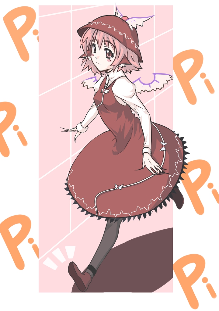 haruichi (komikal), mystia lorelei, touhou, 1girl, animal ears, blush, female focus, hat, pink eyes, pink hair, running, short hair, smile, solo, thighhighs, wings