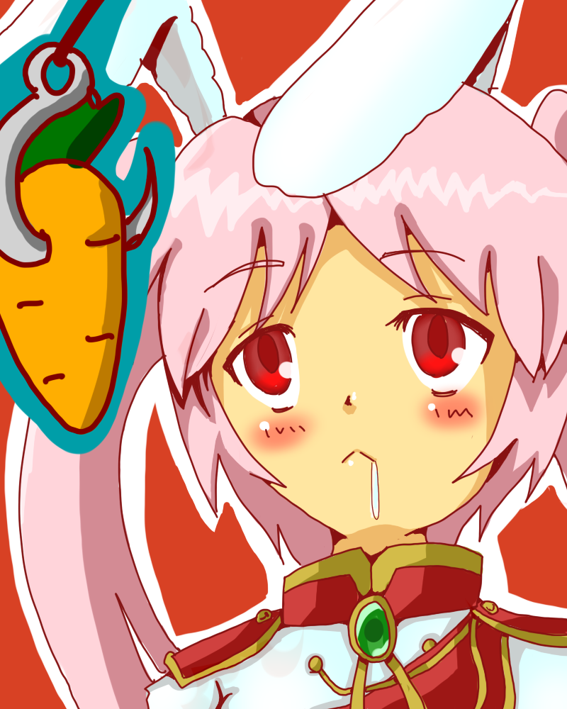 chaba (cyazuke), cyazuke, chiester45, umineko no naku koro ni, uniform, bad id, bad pixiv id, 00s, 1girl, :<, animal ears, carrot, female focus, pink hair, rabbit ears, red eyes, saliva, solo